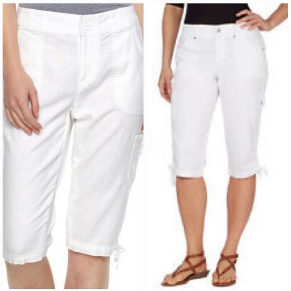 Gloria Vanderbilt Lydia Capri Linen Pants Prism White Size 16 New With Tag